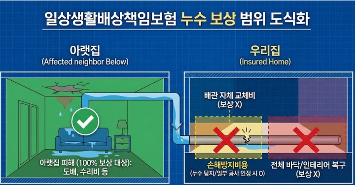 일상생활배상책임보험 누수 보상 범위와 자기부담금 설명